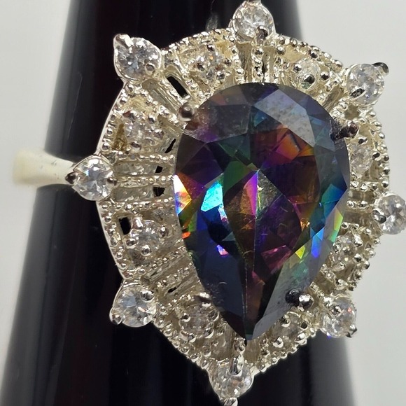 Multicolored and Clear Rhinestone Ring 925 Silver Plated Size 9 Women‎ Jewelry - Picture 3 of 7